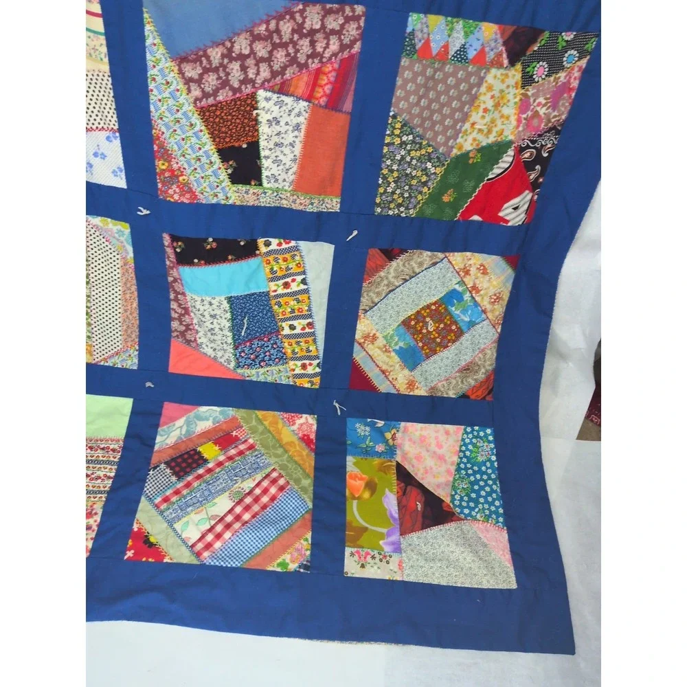 Vintage Handmade Crazy Quilt  1970s-80s 86